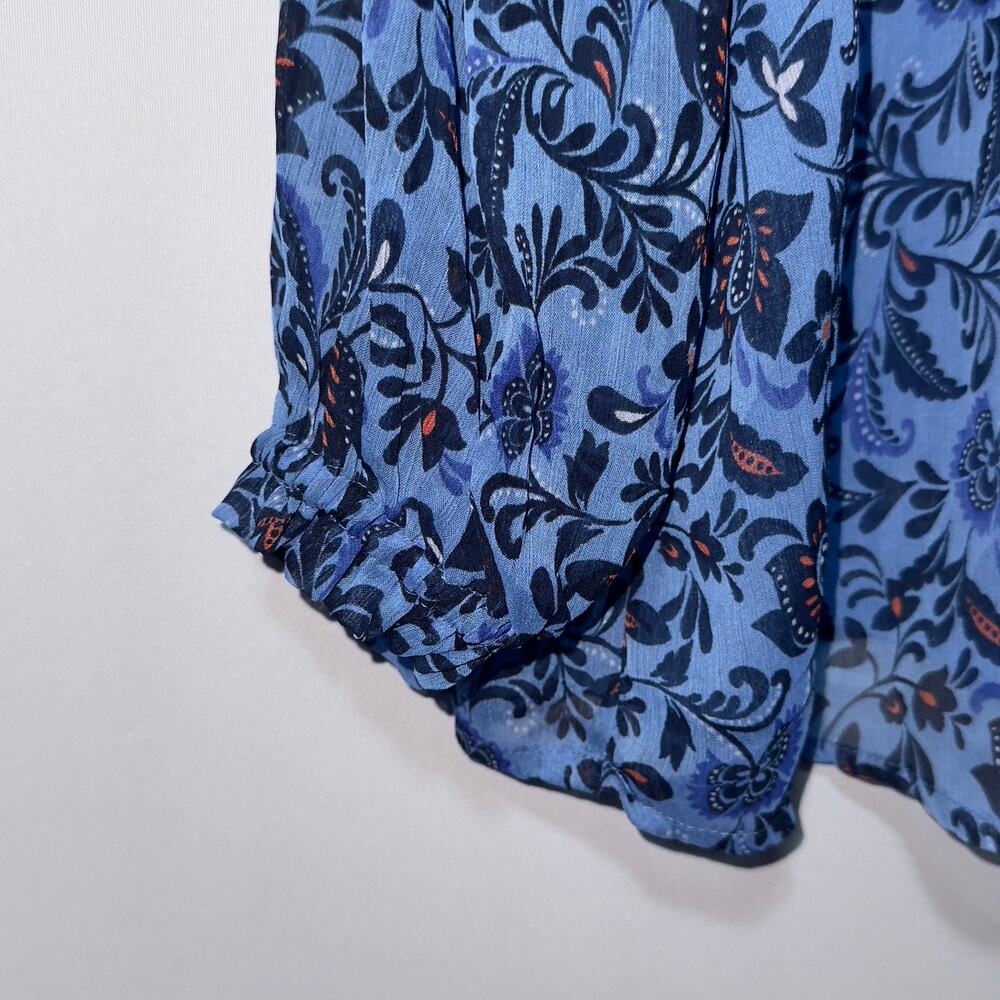 Old navy chiffon long sleeve smocked poet swing blue blouse women's size XL - Picture 4 of 8